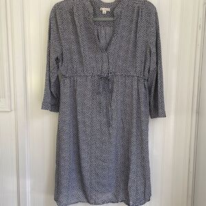 GAP navy and white geometric print V neck 3/4 sleeve high waisted shirt dress‎ S